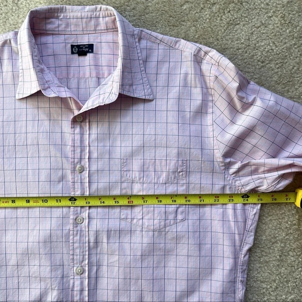 J. Crew Men’s Size XL Dress Shirt Checkered 120's 2ply Cotton Button Down Pink